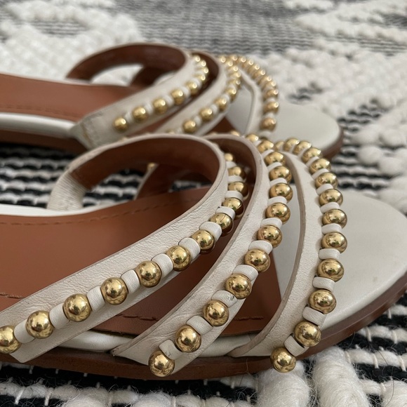 Coach Triple Strap Ballchain Leather Flat Sandals Chalk - SIZE 37.5 (US 7) - Picture 6 of 7